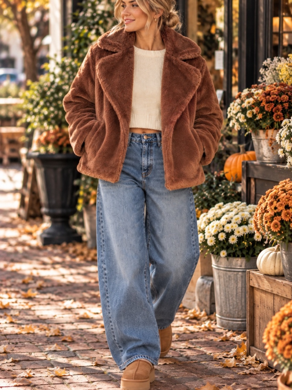 Aerie Cozy Faux Fur Relaxed Fit Jacket -Chestnut Brown-Medium
